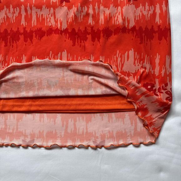 SHEIN Watercolor Floral Midi Skirt Vibrant Red/Pink Boho Cottagecore Vibe Large - Picture 6 of 8